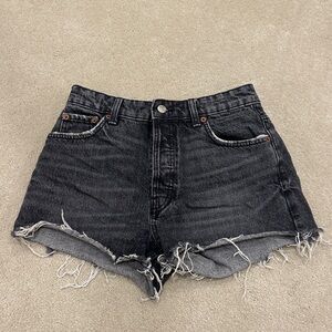 Zara High-Waisted Black Denim Cut Off Shorts
